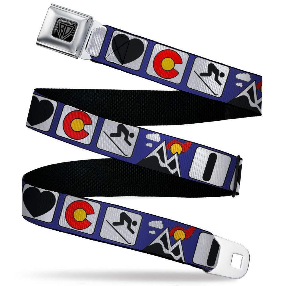 9576 Seatbelt Belt Colorado Kids, I Heart Skiing Logos/Mountain, 1.0"